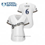 Maglia Baseball Donna Milwaukee Brewers Lorenzo Cain 2019 Postseason Cool Base Bianco