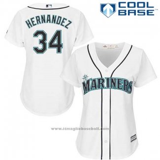 Maglia Baseball Donna Seattle Mariners 34 Felix Hernandez Bianco Cool Base