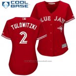 Maglia Baseball Donna Toronto Blue Jays 2 Troy Tulowitzki Scarlet2017 Cool Base