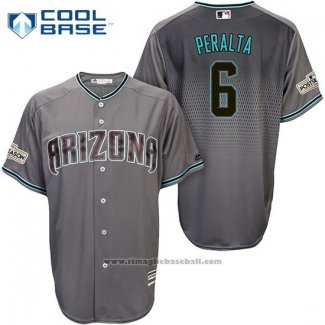 Maglia Baseball Uomo Arizona Diamondbacks 2017 Postseason 6 Peralta Grigio Cool Base