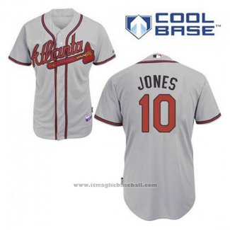 Maglia Baseball Uomo Atlanta Braves 10 Chipper Jones Grigio Cool Base