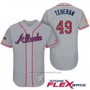 Maglia Baseball Uomo Atlanta Braves 2017 Stelle e Strisce 49 Julio Teheran Grigio Flex Base