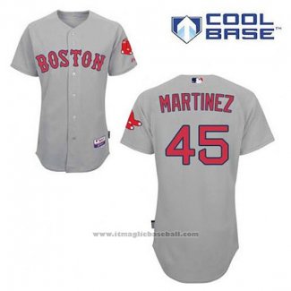 Maglia Baseball Uomo Boston Red Sox 45 Pedro Martinez Grigio Cool Base