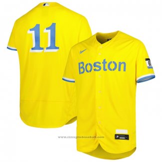 Maglia Baseball Uomo Boston Red Sox Rafael Devers 2021 City Connect Autentico Oro2