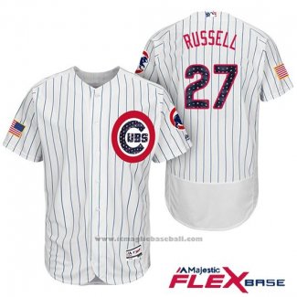 Maglia Baseball Uomo Chicago Cubs 2017 Stelle e Strisce Cubs 27 Addison Russell Bianco Flex Base