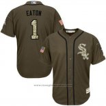 Maglia Baseball Uomo Chicago White Sox 1 Adam Eaton Verde Salute To Service