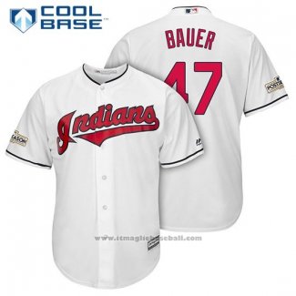 Maglia Baseball Uomo Cleveland Indians 2017 Postseason 47 Trevor Bauer Bianco Cool Base