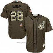 Maglia Baseball Uomo Cleveland Indians 28 Corey Kluber Verde Salute To Service
