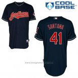 Maglia Baseball Uomo Cleveland Indians Carlos Santana 41 Blu Alternato Cool Base