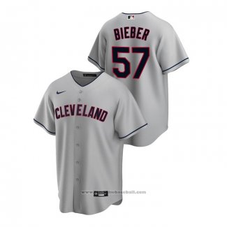 Maglia Baseball Uomo Cleveland Indians Shane Bieber Road Replica Grigio