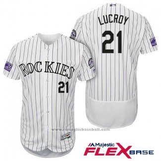 Maglia Baseball Uomo Colorado Rockies Jonathan Lucroy 21 Bianco Autentico Collection Flex Base