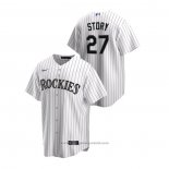 Maglia Baseball Uomo Colorado Rockies Trevor Story Replica Home Bianco