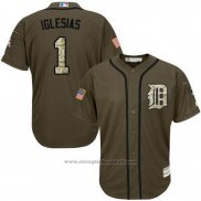 Maglia Baseball Uomo Detroit Tigers 1 Jose Iglesias Verde Salute To Service
