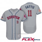 Maglia Baseball Uomo Houston Astros 2017 Stelle e Strisce Evan Gattis Grigio Flex Base