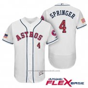 Maglia Baseball Uomo Houston Astros 2017 Stelle e Strisce George Springer Bianco Flex Base