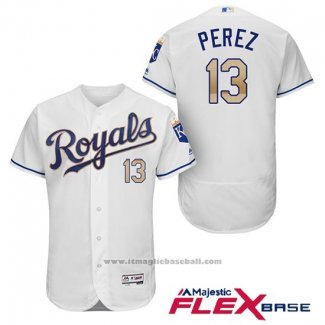 Maglia Baseball Uomo Kansas City Royals 13 Salvador Perez Bianco 2017 Flex Base