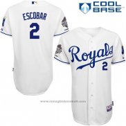 Maglia Baseball Uomo Kansas City Royals Alcides Escobar Bianco Cool Base Giocatore Autentico