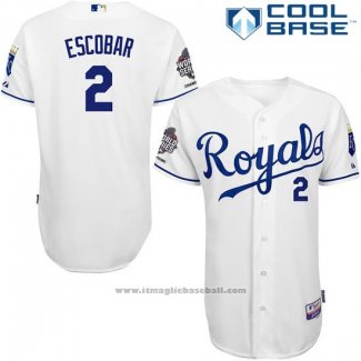 Maglia Baseball Uomo Kansas City Royals Alcides Escobar Bianco Cool Base Giocatore Autentico