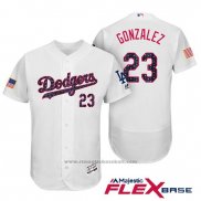 Maglia Baseball Uomo Los Angeles Dodgers 2017 Stelle e Strisce Adrian Gonzalez Bianco Flex Base
