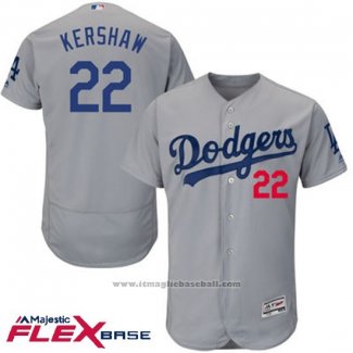 Maglia Baseball Uomo Los Angeles Dodgers Clayton Kershaw Autentico Collection Grigio Flex Base