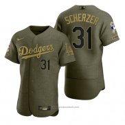 Maglia Baseball Uomo Los Angeles Dodgers Max Scherzer Camouflage Digitale Verde 2021 Salute To Service