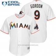 Maglia Baseball Uomo Miami Marlins 9 Dee Gordon Bianco 2017 Cool Base