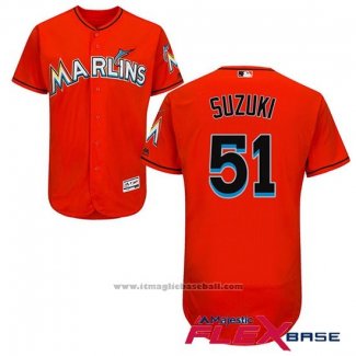 Maglia Baseball Uomo Miami Marlins Ichiro Suzuki 51 Flex Base Firebrick