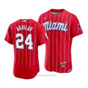 Maglia Baseball Uomo Miami Marlins Jesus Aguilar 2021 City Connect Autentico Rosso