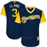 Maglia Baseball Uomo Milwaukee Brewers 2017 Little League World Series Orlando Arcia Blu