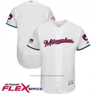 Maglia Baseball Uomo Milwaukee Brewers 2017 Stelle e Strisce Bianco Flex Base