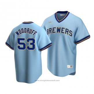 Maglia Baseball Uomo Milwaukee Brewers Brandon Woodruff Cooperstown Collection Road Blu