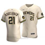 Maglia Baseball Uomo Milwaukee Brewers Daniel Vogelbach Autentico Alternato Crema