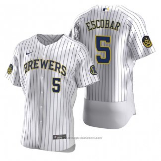 Maglia Baseball Uomo Milwaukee Brewers Eduardo Escobar Autentico Home Bianco