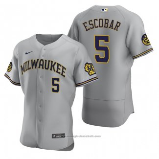 Maglia Baseball Uomo Milwaukee Brewers Eduardo Escobar Autentico Road Grigio