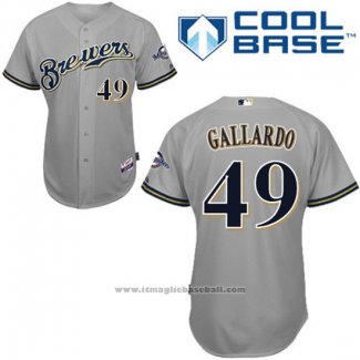 Maglia Baseball Uomo Milwaukee Brewers Grigio Yovani Gallardo Cool Base Giocatore