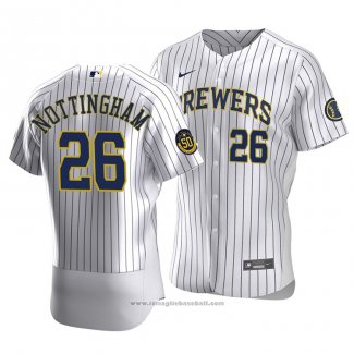 Maglia Baseball Uomo Milwaukee Brewers Jacob Nottingham Autentico Primera Bianco