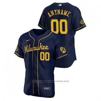 Maglia Baseball Uomo Milwaukee Brewers Personalizzate Autentico 2020 Alternato Blu