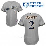 Maglia Baseball Uomo Milwaukee Brewers Scooter Gennett 2 Grigio Cool Base