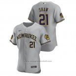 Maglia Baseball Uomo Milwaukee Brewers Travis Shaw Autentico 2020 Road Grigio