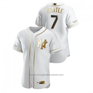 Maglia Baseball Uomo New York Yankees Mickey Mantle Golden Edition Autentico Bianco