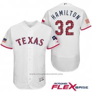 Maglia Baseball Uomo Texas Rangers 2017 Stelle e Strisce Josh Hamilton Bianco Flex Base
