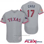 Maglia Baseball Uomo Texas Rangers 2017 Stelle e Strisce Shin Soo Choo Grigio Flex Base