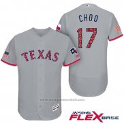 Maglia Baseball Uomo Texas Rangers 2017 Stelle e Strisce Shin Soo Choo Grigio Flex Base