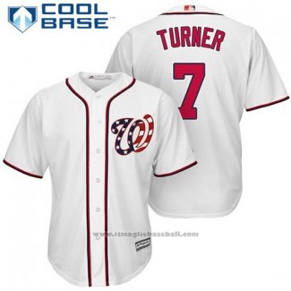 Maglia Baseball Uomo Washington Nationals 7 Trea Turner Bianco 2017 Cool Base