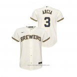 Maglia Baseball Bambino Milwaukee Brewers Orlando Arcia Replica Primera Crema