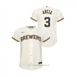 Maglia Baseball Bambino Milwaukee Brewers Orlando Arcia Replica Primera Crema