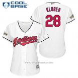 Maglia Baseball Donna Cleveland Indians 2017 Postseason 28 Corey Kluber Bianco Cool Base