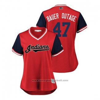 Maglia Baseball Donna Cleveland Indians Trevor Bauer 2018 LLWS Players Weekend Bauer Outage Rosso