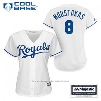 Maglia Baseball Donna Kansas City Royals Mike Moustakas 8 Bianco Home Cool Base