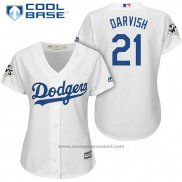 Maglia Baseball Donna Los Angeles Dodgers 2017 World Series Yu Darvish Bianco Cool Base